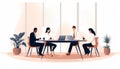 Minimalist character group of people sitting at a table, AI generated