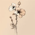 Minimalist Chiaroscuro Sketch Of Hibiscus Stem On Beige Background