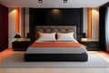 Minimalist Chic: Black and Orange Bedroom Interior Design