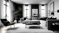 Minimalist Chic Retreat: Apartment with Monochromatic Scheme of Graphite Gray, Alabaster White, and Glossy Jet Black