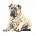 Minimalist Chinese Shar-Pei Watercolor Painting in Soft Pastel Colors for Invitations and Posters.