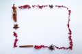 Minimalist Christmas frame made with red mistletoe, cinnamon and anise Royalty Free Stock Photo