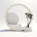 Minimalist Circle Sculpture With Tree A Whimsical Japanese-inspired Artwork