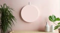 Minimalist Circular Mirror On Pink Wall: Linen Porter Plaque In Cell-shaded Scandinavian Style