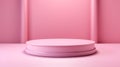 Minimalist Circular Podium In Pink Room - 3d Rendering
