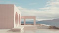 Minimalist Classical Architecture With Soft Colored Installations Near The Ocean