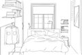 Minimalist Clean and Neat Bedroom Outline and Sketch Vector Illustration