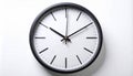 Minimalist Clock with Black Frame and White Face on White Wall Royalty Free Stock Photo