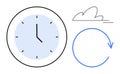 Minimalist Clock, Cloud, and Circular Arrow Representing Time, Renewal, and Modern Design Royalty Free Stock Photo