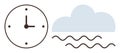 Minimalist Clock and Cloud with Waving Lines Representing Time and Weather Themes Royalty Free Stock Photo