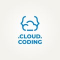 minimalist cloud coding line art label logo vector illustration design. simple modern coding, programmer, developer logo concept