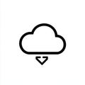 A minimalist cloud illustration, created using basic black lines, includes a downward-directed arrow