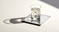 Minimalist Cocktail Glass On Concrete Tabletop - Chrome Reflections