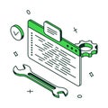 Minimalist coding web development virtual computing process 3d icon isometric vector illustration