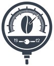 Minimalist coffee pressure meter with bean symbol and precision dial illustration Royalty Free Stock Photo