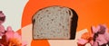 Minimalist collage featuring a slice of rye bread with floral elements and geometric shapes Royalty Free Stock Photo