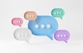 Minimalist colorful speech bubbles talk icons floating over white background. Modern conversation or social media messages with Royalty Free Stock Photo