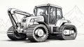 Minimalist coloring page: Backhoe loader in black and white. Created with Generative AI