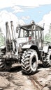 Minimalist coloring page: Backhoe loader in black and white. Created with Generative AI