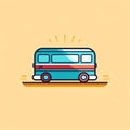 Minimalist Comic-Style Flat Design Icon of a Decorated Bus for Logos and Lists. Generative AI