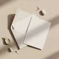 A minimalist composition features a blank cream-colored card partially slid into an ope Royalty Free Stock Photo