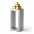 Stack of Golden Cubes on a Silver Rectangular Frame Object Isolated on White Royalty Free Stock Photo