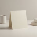 A minimalist composition featuring a standing, blank card on a light surface. The card Royalty Free Stock Photo