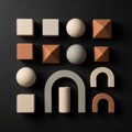 Composition featuring various geometric shapes arranged on a dark Royalty Free Stock Photo