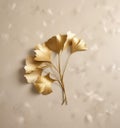 Minimalist composition of gold and white ginkgo leaves on a light beige background, ginkgo, clean - Generative AI Royalty Free Stock Photo