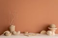 Minimalist composition of living room interior with copy space, white commode, book, vase with dried flowers, modern sculpture, Royalty Free Stock Photo