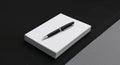 Minimalist Composition. Pen Resting on a Stack of White Paper against a Dark Backdrop. Royalty Free Stock Photo