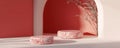 Minimalist composition with pink stone objects on a red background Royalty Free Stock Photo