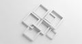 Abstract arrangement of overlapping white square frames on a plain white background squares geometric Royalty Free Stock Photo