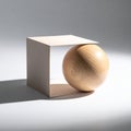 Minimalist Composition with Wooden Sphere and Box Royalty Free Stock Photo