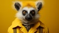 Minimalist Conceptual Portraiture: Cute Lemur In Yellow Jacket