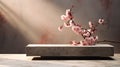 Minimalist Concrete Podium with Blooming Cherry - AI Generated