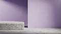 Minimalist concrete podium with soft purple walls and dramatic light shadows Royalty Free Stock Photo