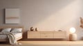 Contemplative Minimalist Wooden Bedroom With Japanese Minimalism Royalty Free Stock Photo