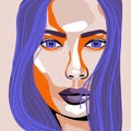 Minimalist contemporary woman portrait. Surreal face art, fashion abstraction pop art, avatar for social media. Vector