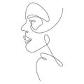 Minimalist continuous linear sketch of a womans face. Abstract Female portrait black white, One line face artwork, vector outline