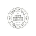 Minimalist countryside forest camp outline logo badge vector, traditional building vector illustrations