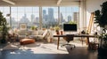 Minimalist Creative Studio with Cityscape View Royalty Free Stock Photo