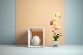 minimalist cube room with dim lighting and single orchid Royalty Free Stock Photo