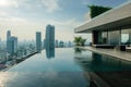 A minimalist cubic villa with a rooftop infinity pool and skyline Royalty Free Stock Photo