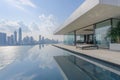 A minimalist cubic villa with a rooftop infinity pool and skyline Royalty Free Stock Photo