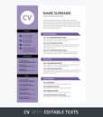 Minimalist CV template ultra violet color - editable texts