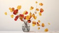 Minimalist 3d Autumn Leaves In Vase: A Translucent Layered Artwork