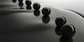 A minimalist 3D background displaying a series of perfectly aligned floating spheres, casting soft