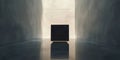 A minimalist 3D background featuring a single levitating cube made of polished obsidian, softly