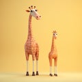 Minimalist 3d Cartoon Giraffes On Yellow Background